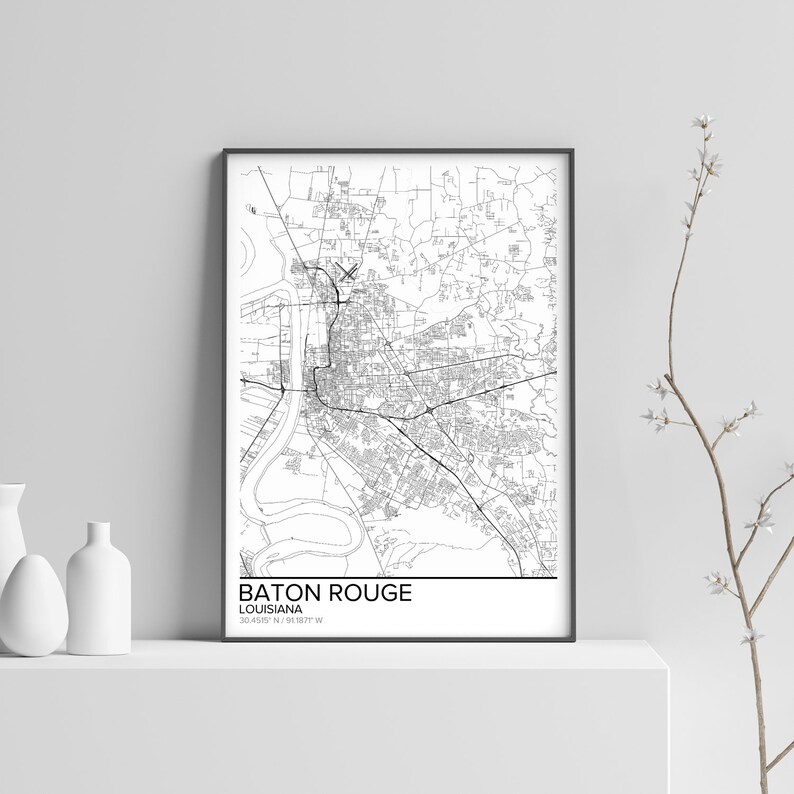 Baton Rouge Map Poster Print Wall Art Louisiana Gift Etsy