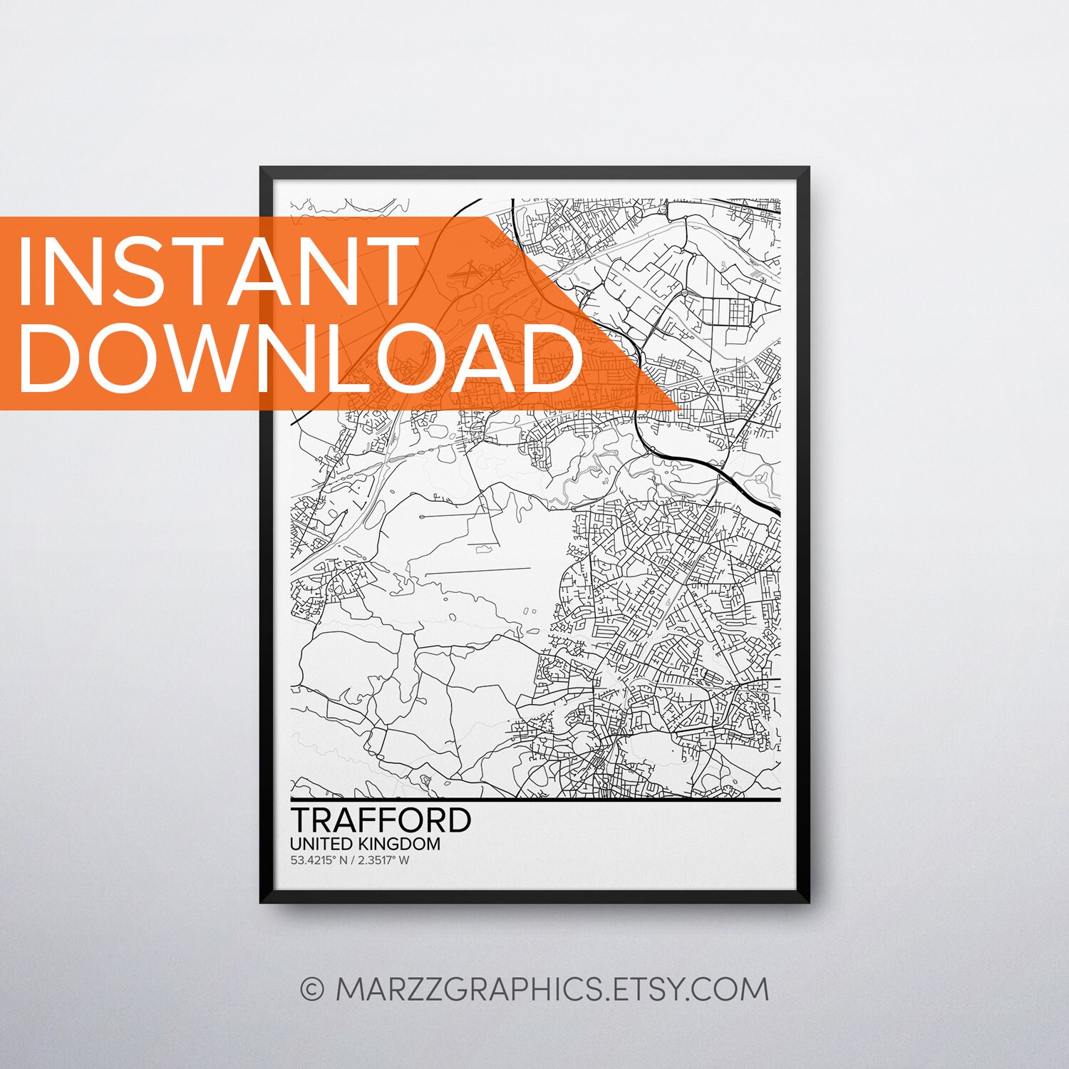 Trafford Map Poster Print Wall Art United Kingdom Gift Etsy