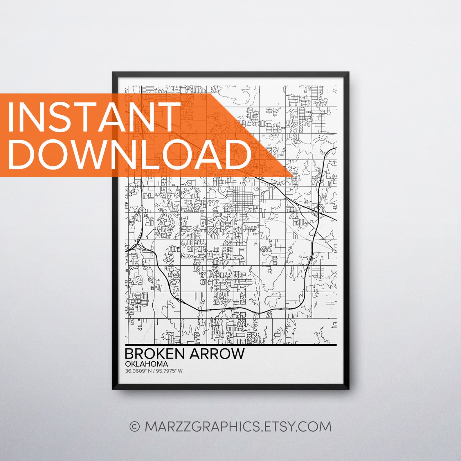 Broken Arrow map poster print wall art Oklahoma gift  Etsy
