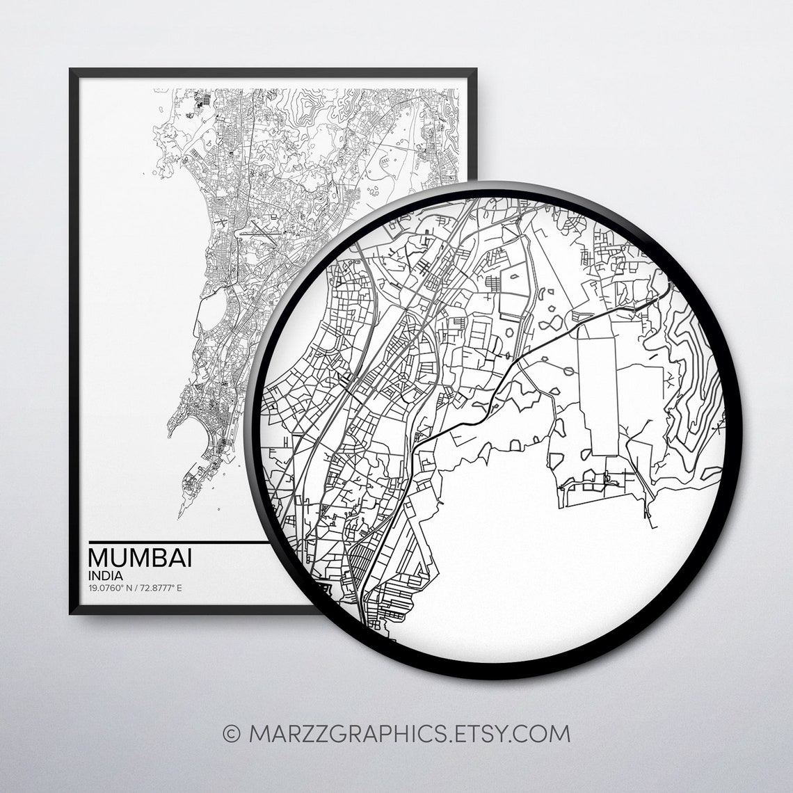 Mumbai map poster print wall art India gift printable | Etsy