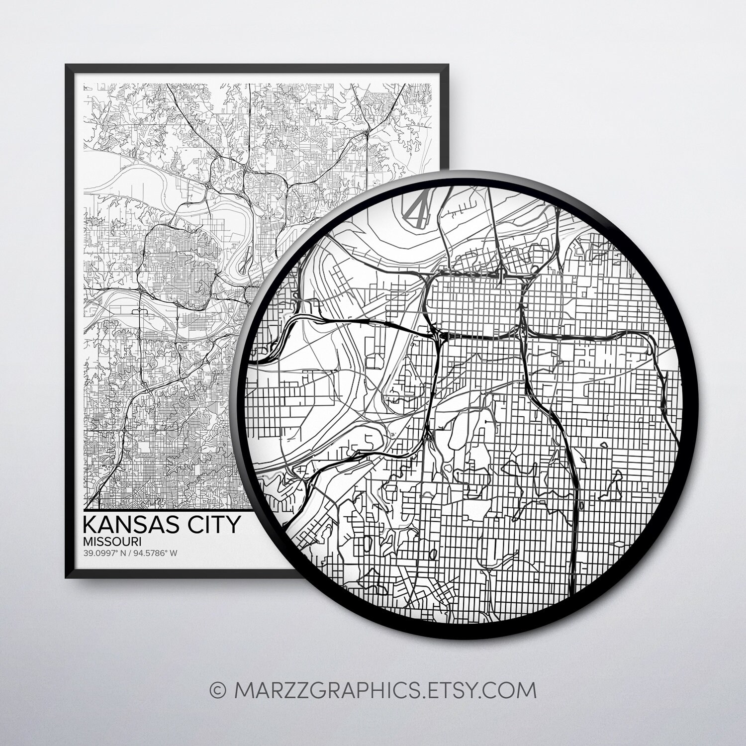 Kansas City map poster print wall art Missouri gift printable | Etsy