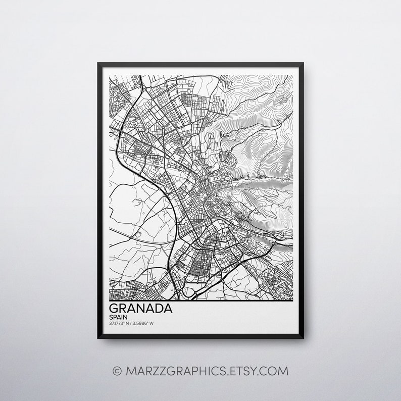 Granada map poster print wall art Spain gift printable Etsy