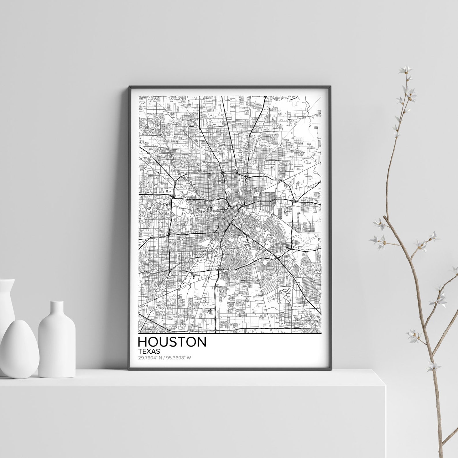 Houston map poster print wall art Texas gift printable | Etsy
