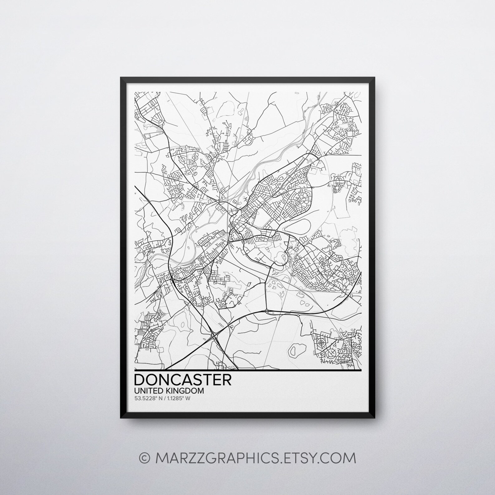 Doncaster map poster print wall art United Kingdom gift | Etsy