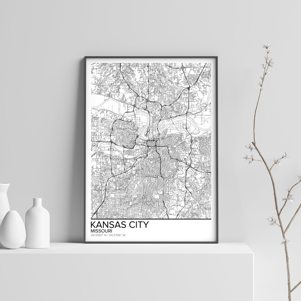 Kansas City map poster print wall art Missouri gift printable | Etsy