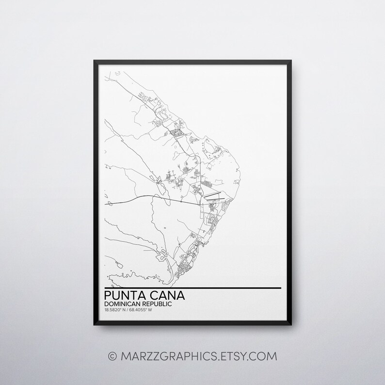 Punta Cana map poster print wall art Dominican Republic gift | Etsy