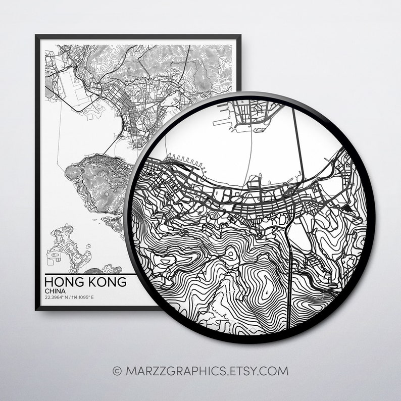Hong Kong map poster print wall art China gift printable Etsy
