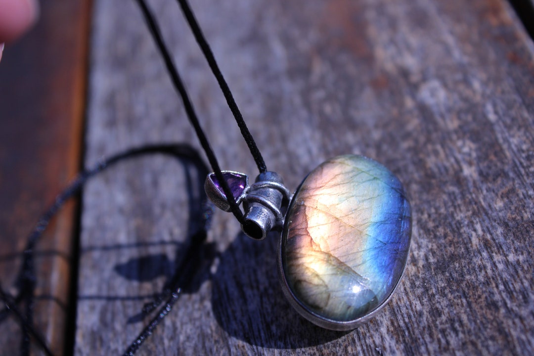 Collana Con Ciondolo In Labradorite, Pietra Astrale Psichica, Catena Da 18 Pollici, Gioielli In Argento Sterling 925 E Scatola (Lb11) - Italia - Foto 2