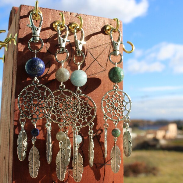 Bijoux de sac attrape rêves pierres au choix : lapis lazuli, labradorite , aigue marine ou ruby -méditation énergie équilibre spirituel -