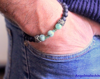 Men's bracelet, emerald bracelet, emerald, black agate, stone of love, anchor, men's accessory, jewelry, gift for him, stone, steel