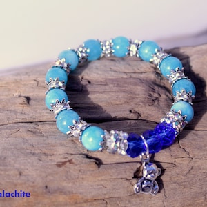 Kinderarmband, Aquamarin-Armband, beruhigender Stein, schützend, Aquamarin, Kinderaccessoire, Geschenk, Schmuck, Teddybär, Stein, blau