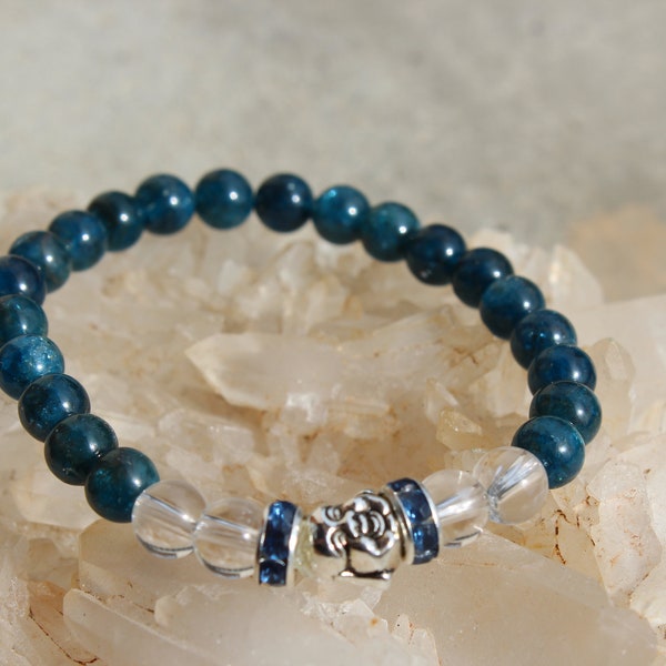 Bracelet femme, bracelet apatite, cristal de roche, apatite bleu, aide minceur, accessoire femme, bijoux, cadeau pour elle, minceur, bouddha