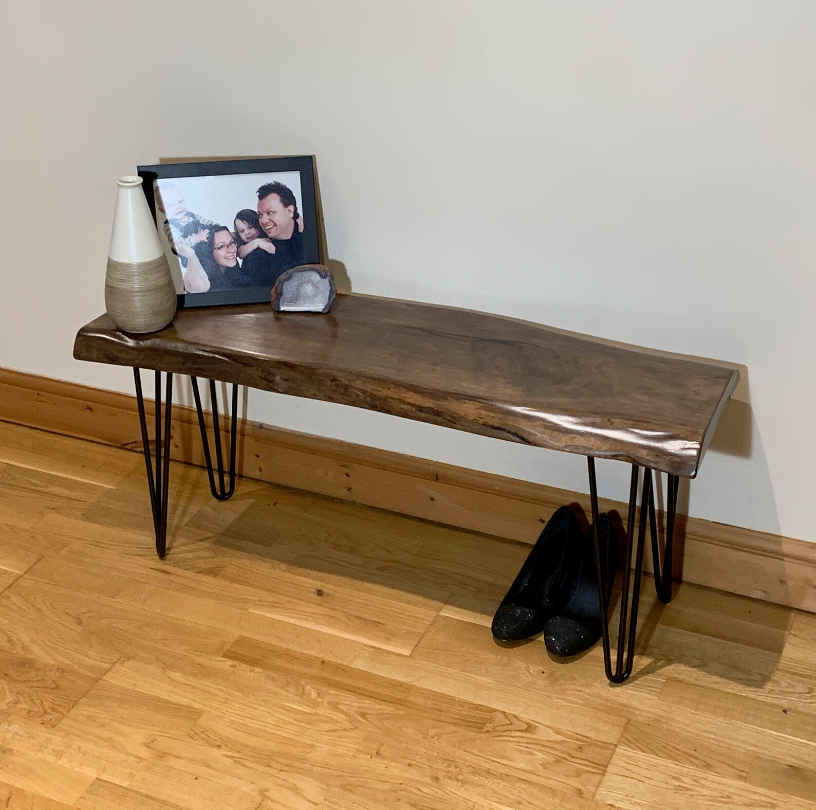 Live edge entryway walnut bench with hairpin legs Etsy