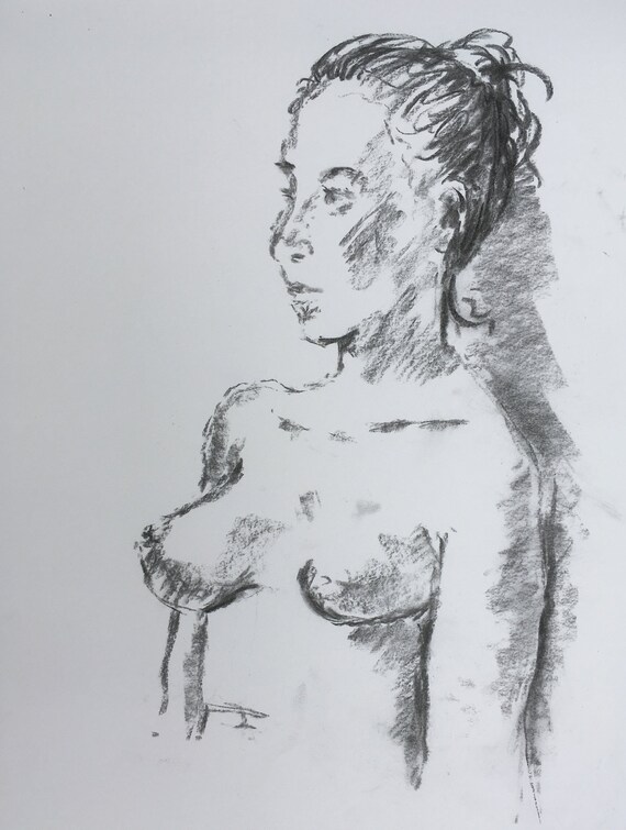 Dessin Nu Croquis à La Main Original Fusain Cadeau Homme Femme Femme Nue