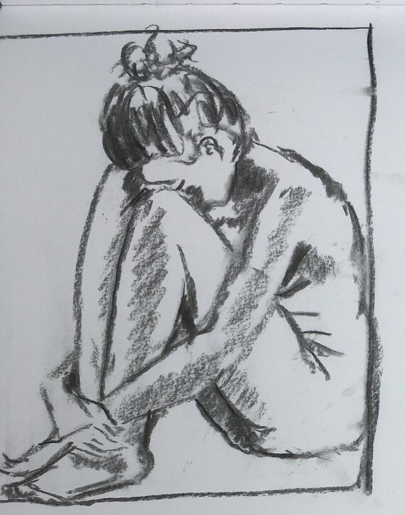 Dessin Nu Croquis à La Main Original Fusain Cadeau Homme Femme Femme Nue