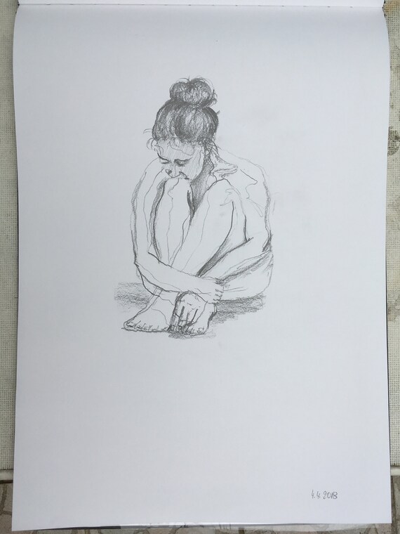 Original Handmade Drawing Nude Female Woman Nude Sketch Sketch Gift Man Woman Graphite Pencil