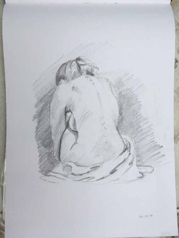 Drawing Nude Woman Hand Sketch Back Original Pencil Sketch Etsy