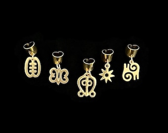 Adinkra Hair Jewelry, Afrocentric Hair Cuffs, Solid Brass Braid, Twists & Loc Cuffs