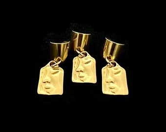 Abstract Face Hair Cuffs For Braids, Twists, And Locs, Solid Brass Hair Jewelry