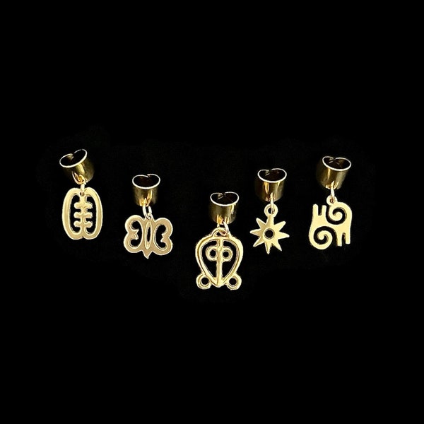 Adinkra Hair Jewelry, Afrocentric Hair Cuffs, Solid Brass Braid, Twists & Loc Cuffs