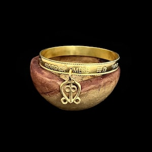 Mothers Love Charm Bangle, Solid Brass Bangle With Mother In 11 Languages & Power Of Love Adinkra Charm image 1