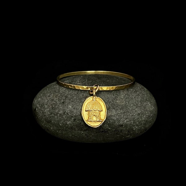 Afrocentric Charm Bangle, Hammered Brass Bangle, Solid Brass Bracelet, Stackable Bangle