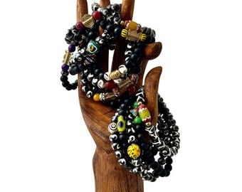 Unisex Afrocentric Beaded Bracelet Bundles, Gemstones & Artisan Beads, Set of 3 or 5