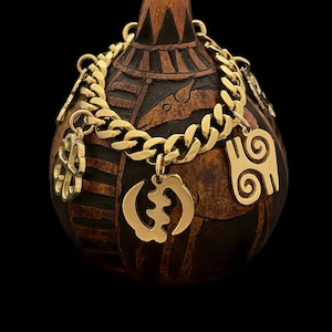Men&#39;s Solid Brass Adinkra Charm Bracelet: Akan Culture Jewelry