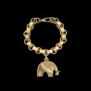 Elephant Charm Bracelet, Textured Brass Links, Heavy Link Chain, Solid Brass Bracelet, Jewelry Lover Gift, Maximalist Gift image 2