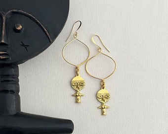 African Fertility Doll Earrings, Ashanti Earrings, Akua Ba Earrings, Solid Brass, Symbol Of Fertility & Good Fortune