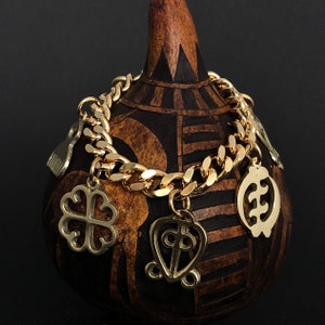 Adinkra Charm Bracelet, Solid Brass, Chunky Chain, Heavy Link Chain, Cultural Statement Bracelet image 1