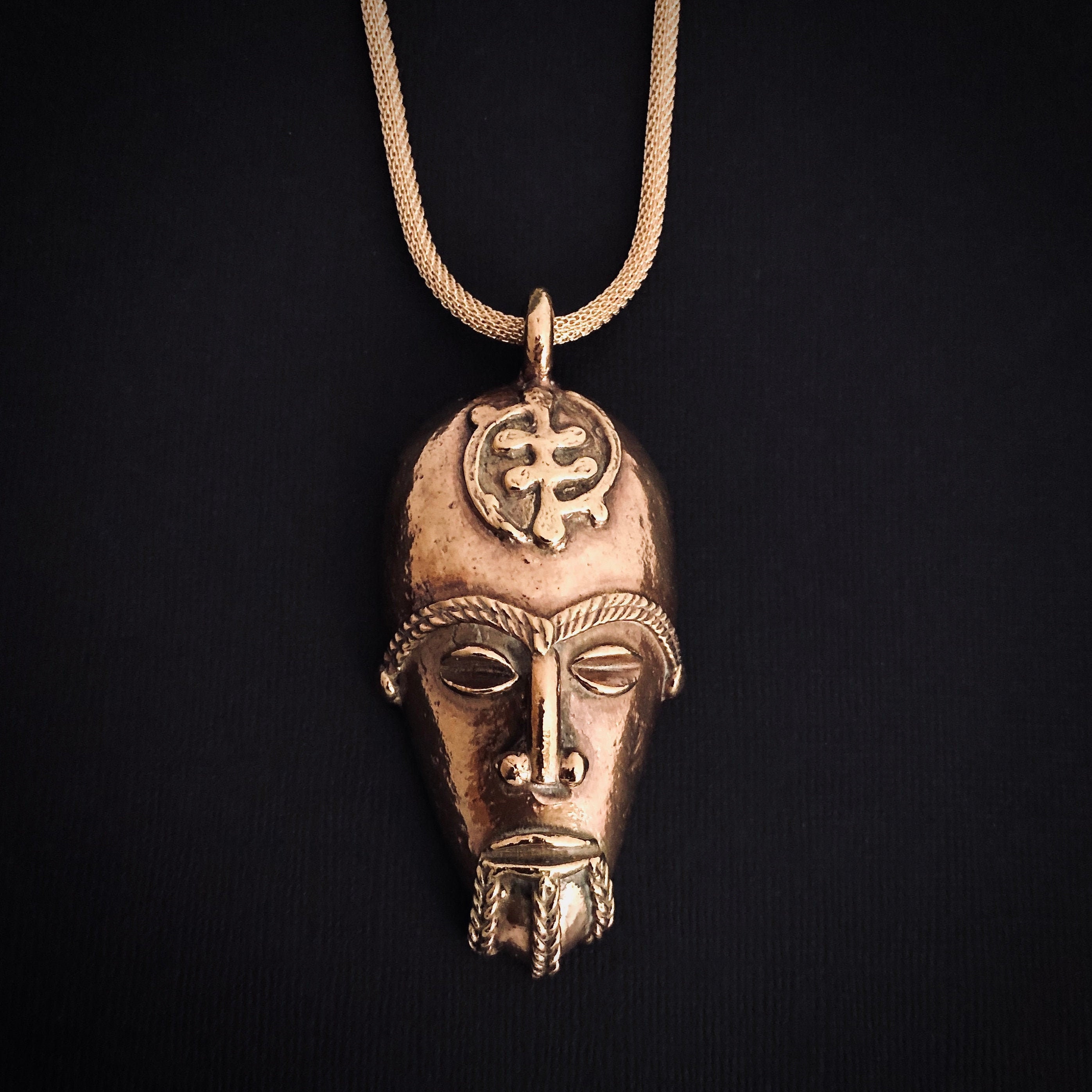 Afrocentric Necklace Solid Brass African Mask Pendant Etsy
