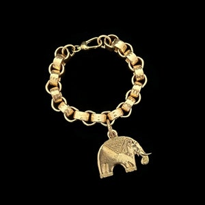 Elephant Charm Bracelet, Textured Brass Links, Heavy Link Chain, Solid Brass Bracelet, Jewelry Lover Gift, Maximalist Gift image 6