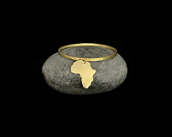 African Continent Charm Bangle, Hammered Brass Bangle, Solid Brass Bracelet, Stackable Bangle