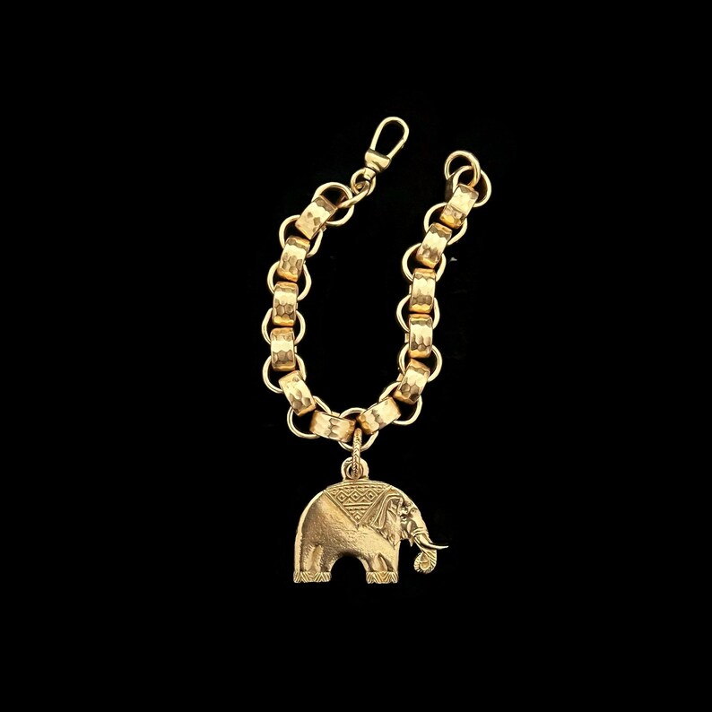 Elephant Charm Bracelet, Textured Brass Links, Heavy Link Chain, Solid Brass Bracelet, Jewelry Lover Gift, Maximalist Gift image 5