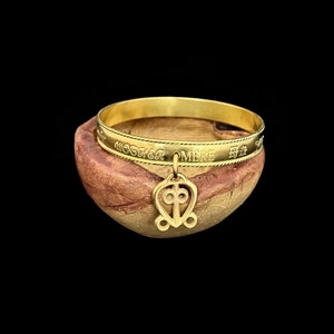 Mothers Love Charm Bangle, Solid Brass Bangle With Mother In 11 Languages & Power Of Love Adinkra Charm image 5