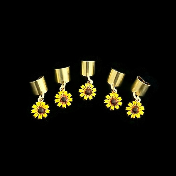 Wildflower Hair Cuffs, Set Of 3, Colorful Brass Wildflower Cuffs For Braids, Twists, And Locs