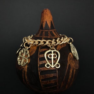 Adinkra Charm Bracelet, Solid Brass, Chunky Chain, Heavy Link Chain, Cultural Statement Bracelet image 4