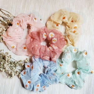 Cottagecore Scrunchies / Cottagecore hairties / Tulle Scrunchie / Kawaii Vibes / Egirl soft girl / Floral Scrunchie / Embroidered Scrunchie