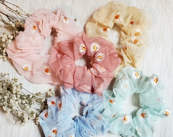 Cottagecore Scrunchies / Cottagecore hairties / Tulle Scrunchie / Kawaii Vibes / Egirl soft girl / Floral Scrunchie / Embroidered Scrunchie