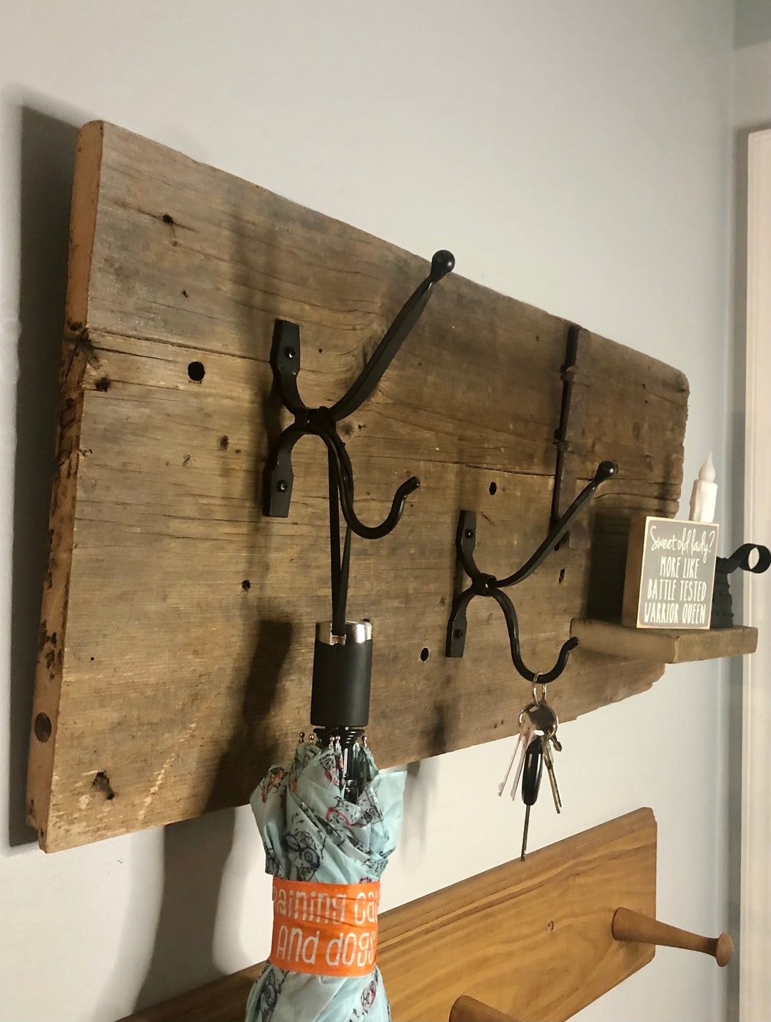 Authentic Barn Wood Wall Shelf With Hooks Etsy