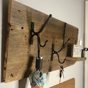 Authentic Barn Wood Wall Shelf with Hooks