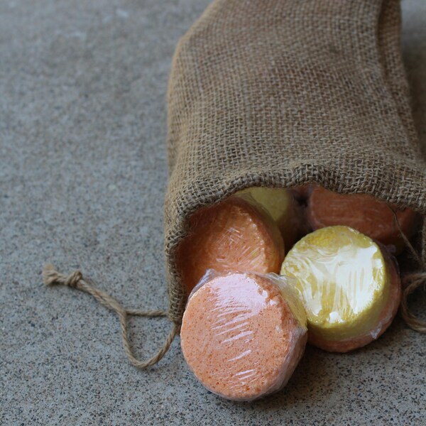 14 Tangerine Sherbet Fizz Bath Bombs in a Burlap Bag