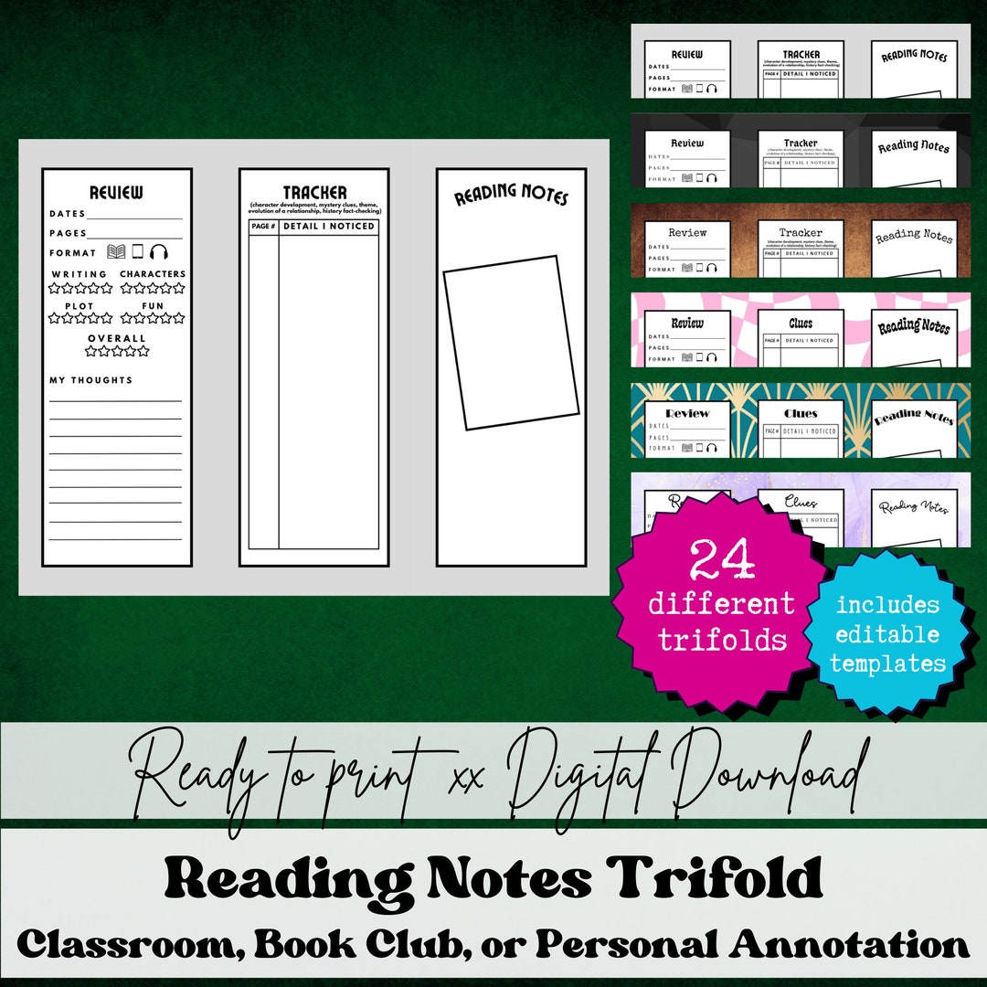 Reading Note Tracker for Book Club, English Classroom Resource, Note ...