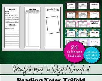 Reading Note Tracker for Book Club, English Classroom Resource, Note Taking Trifold, Reading Annotations, Printable Reading Notes, Worksheet