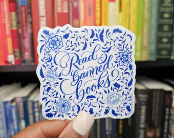 Blue Porcelain Style Read Banned Books Sticker