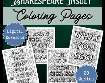 Funny Shakespeare Insult Coloring Pages, Shakespeare Quotes, Fun Classroom Activity, Mindful Coloring, Substitute Lesson Plan