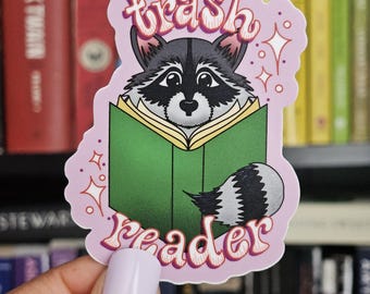 Trash Reader Raccoon Sticker, Hand-Drawn Vinyl Decal