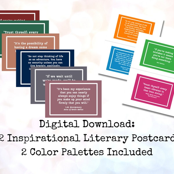 Literary Postcards for Graduation, Inspirational Book Quote Postcards, Printable Postcards, Library Stationery