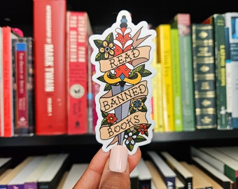 Read Banned Books Sticker for Hydroflask Water Bottle, Journal, Laptop Decal, Book Sticker, Reading Sticker, Teacher Gift, Librarian Gift